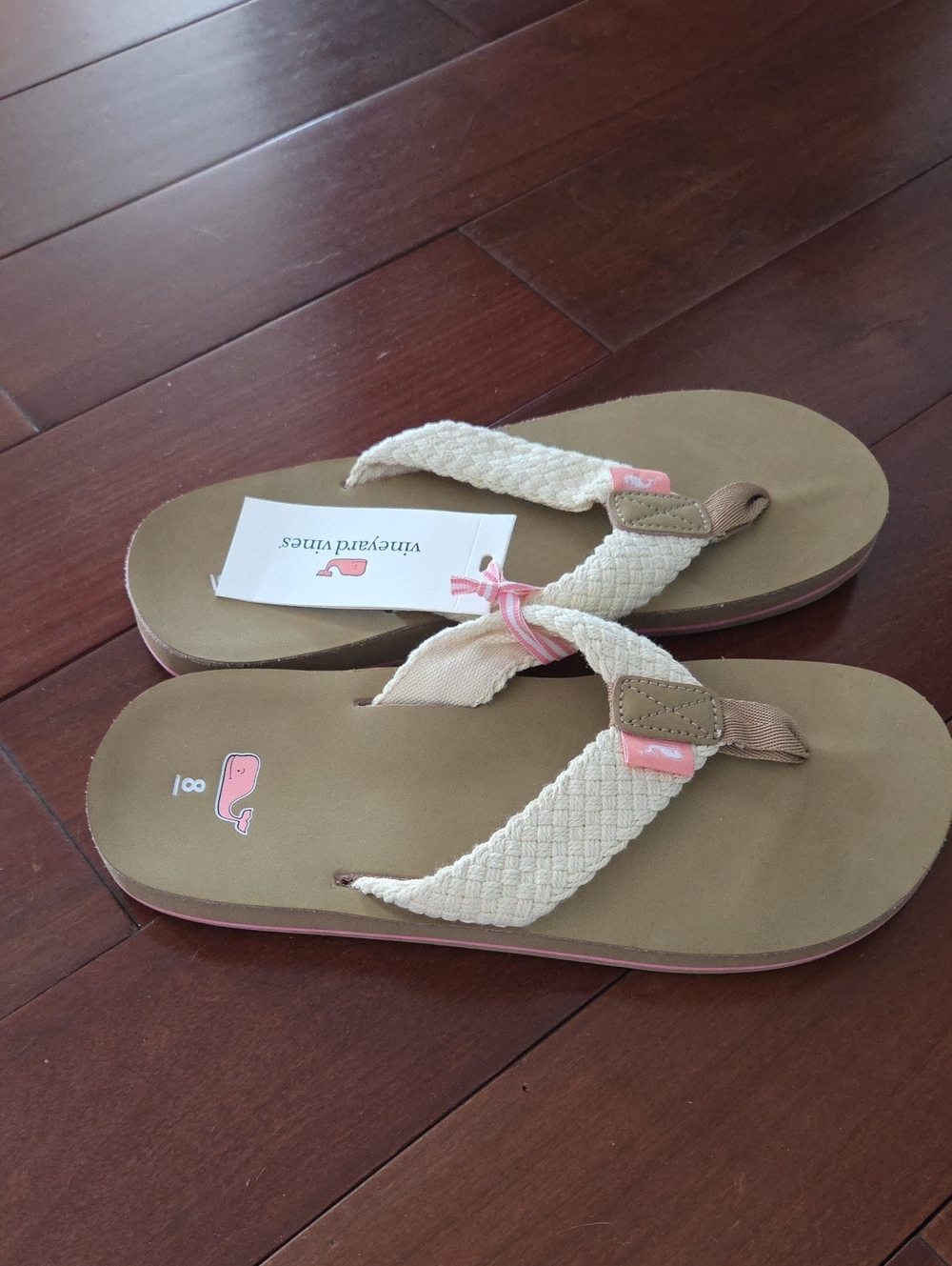 NWT Women's Vineyard Vines Braided Natural Tan Flip Flops  8 - Picture 2 of 3